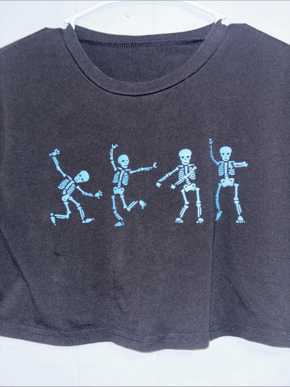 Crop Tee with Dancing Skeletons